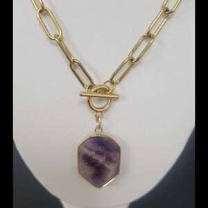 Amethyst Toggle Pendant Necklace 18k Gold Paperclip Chain February Birthstone